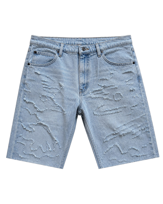 "Ghost bone" denim shorts