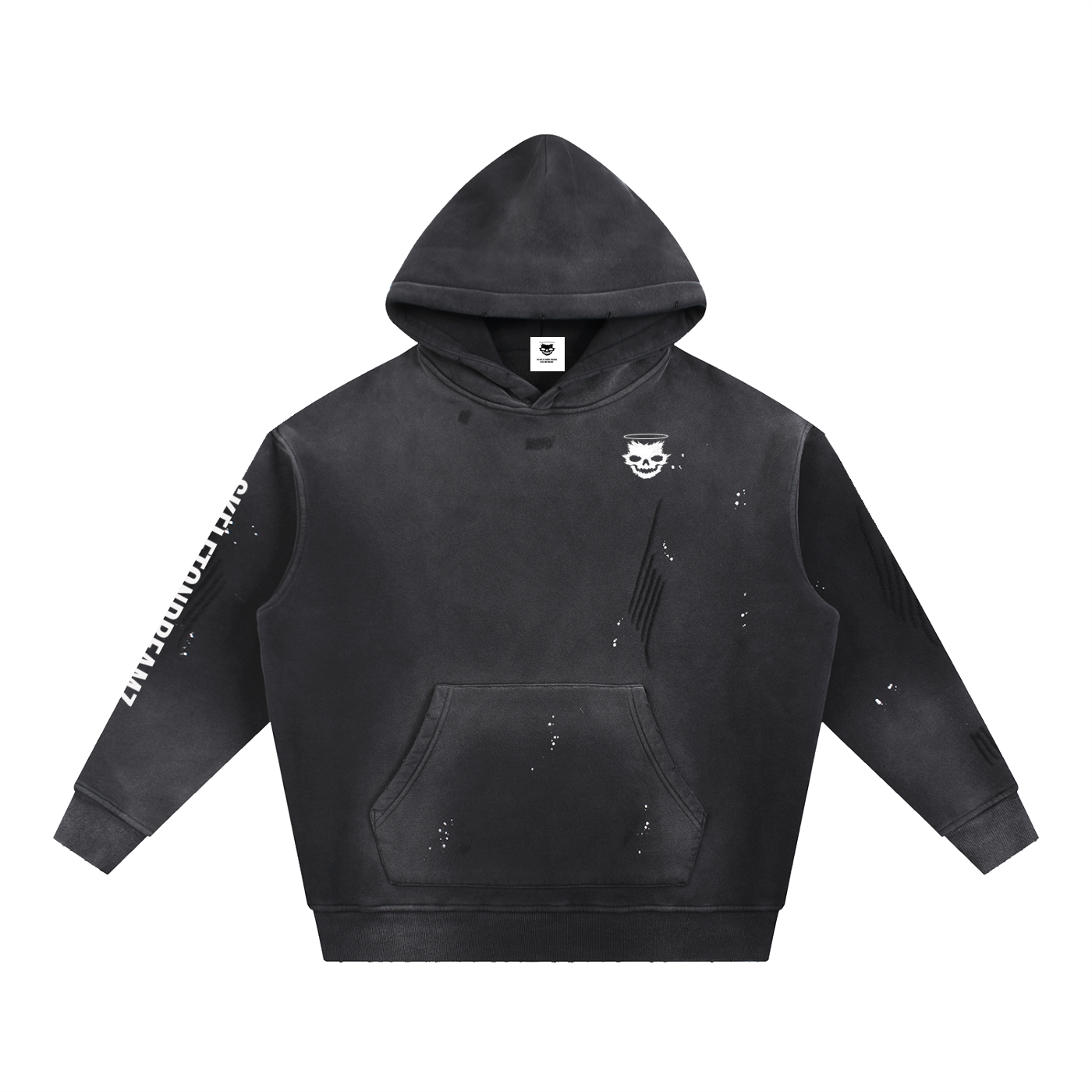 Vintage Washed Frayed Fleece Hoodie